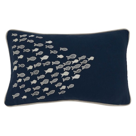 SARO 343.NB1220BC 12 X 20 In. Oblong Navy Blue School O Fish Throw Pillow Cover